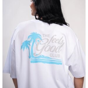 P'tula White & Blue Palm Tree Resort Tee T-Shirt Size Medium NWT